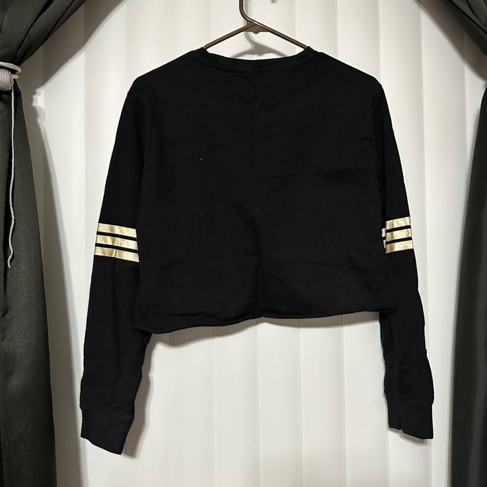 NOLA New Orleans Saint black/gold sweatshirt style long sleeve crop top - Picture 4 of 4